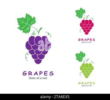 Grapes with green leaf isolated Icons. Vector Illustration Stock Vector