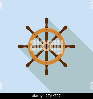 Ship helm on blue background. Yacht steering wheel vector in flat style Stock Vector