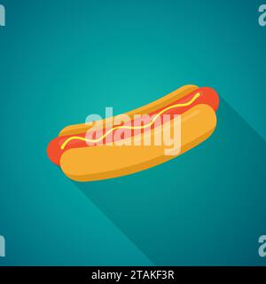 Hot Dog with shadow in flat style. Vector Illustration Stock Vector