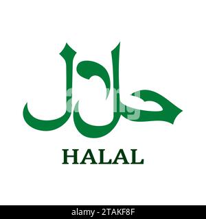 Halal green product label on white background. Vector Illustration. Stock Vector