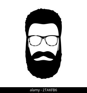 Hipster man. Hairstyle, beard and glasses in flat style. Black Fashion silhouette hipster icon isolated on white background. Vector Illustration Stock Vector