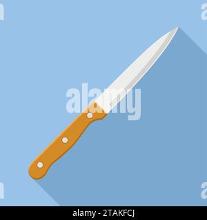 Kitchen knife cutter with handle sharp blade cook in flat style. Knife icon steel vector kitchenware cooking equipment isolated on blue background Stock Vector