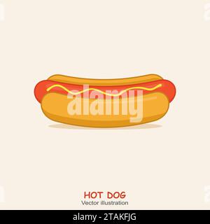 Hot Dog with shadow in flat style. Vector Illustration Stock Vector