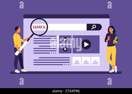 People searching for information. Web search concept. Vector illustration. Flat. Stock Vector