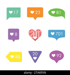 Like Counter Notification Icons Set. Flat Desing Style. Stock Vector