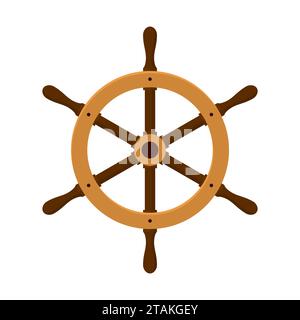 Ship helm isolated on white background. Yacht steering wheel vector in flat style Stock Vector