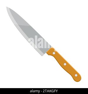Kitchen knife cutter with handle sharp blade cook in flat style. Knife icon steel vector kitchenware cooking equipment isolated on white background. Stock Vector