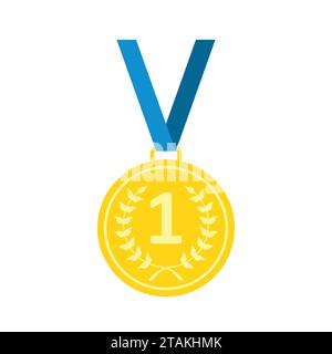 Gold Medal icon. Medal icon in flat style isolated on white background. Vector Illustration Stock Vector