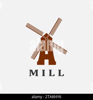 Windmill icon or sign isolated on grey background Stock Vector