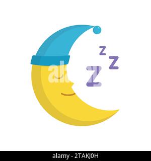 Sleeping moon in nightcap isolated on white background. Crescent in hat vector illustration Stock Vector