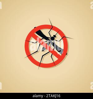 Mosquito warning sign. Silhouette of Insect, Culex pipiens isolated on brown background. Vector Illustration. Stock Vector