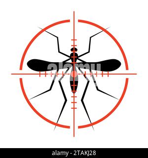 Silhouette of Mosquito and Crosshair. Insect, Culex pipiens isolated on white background. Vector Illustration. Stock Vector