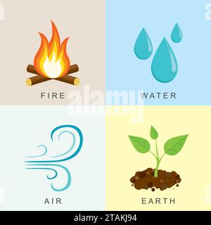 Natural Elements -Fire, Water, Air and Earth. Vector illustration Stock Vector