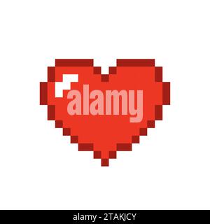 Heart pixel red icon isolated on white background. Romantic love vector illustration Stock Vector