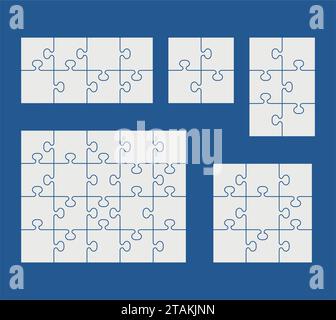 Puzzles on blue background. Set of puzzle pieces. Vector illustration Stock Vector