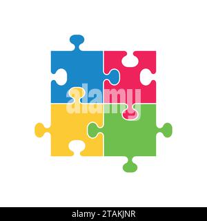 Four colorful piece puzzle in white background. Vector illustration Stock Vector