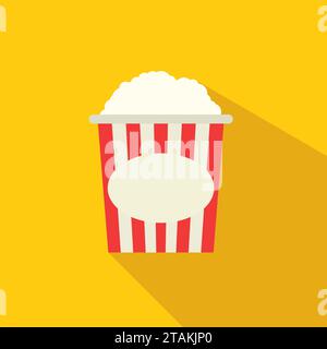 Popcorn box icon in flat design style isolated on yellow background with shadow. Cinema Vector illustration Stock Vector