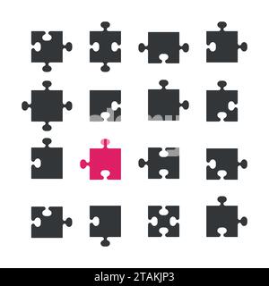 Puzzle pieces set in white background. Jigsaw Vector illustration. Stock Vector