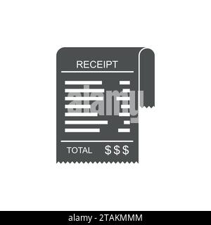 Receipt vector icon in a flat style. Invoice icon, total bill icon with dollar symbol isolated on white background. Stock Vector