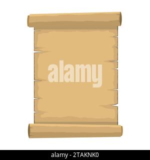 Blank old scroll of papyrus paper cartoon isolated on white background. Blank retro papyrus sheet in flat style, illustration of ancient parchment. Stock Vector