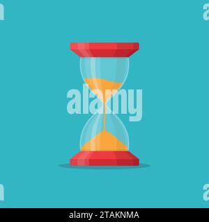 Transparent sandglass icon on blue background. Time hourglass in flat style. Sandclock vector illustartion. Stock Vector