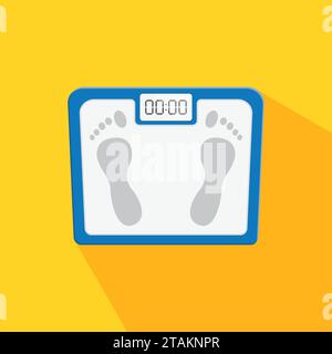 Scales in flat style on white background with shadow. Personal human scales overweight, dieting healthcare balance object. Body measure scales icon Stock Vector