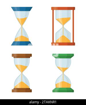 Sandglass set icons isolated on white background. Time hourglass in flat style. Sandclock set vector illustartion. Stock Vector