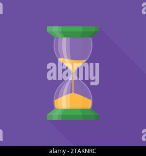 Transparent sandglass icon on background with long shadow. Time hourglass in flat style. Sandclock vector illustartion. Stock Vector