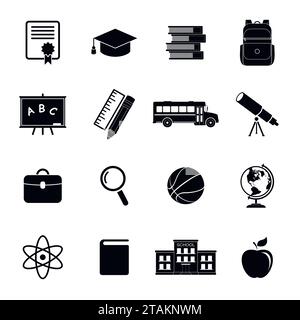 School icons isolated on white background. Education icons collection. Back to school. College training icons symbols in flat style Stock Vector