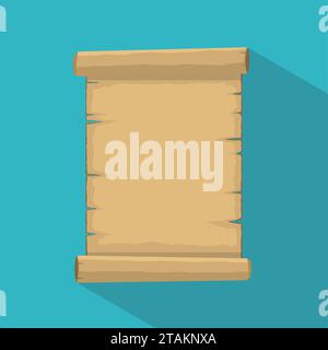Parchment. Blank old scroll icon papyrus paper cartoon isolated on white background with shadow. Blank retro papyrus sheet in flat style, illustration Stock Vector