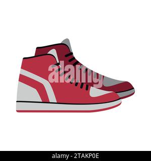 Red Sneakers, sport gym shoes isolated on white background. footwear for sport and casual look vector illustration. Stock Vector