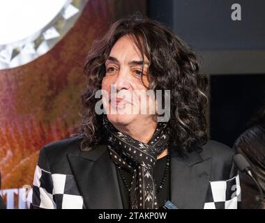 Paul Stanley of KISS band attends ceremonial lighting of the Empire State Building in New York on November 30, 2023 in celebration of the band's final show at MSG Stock Photo