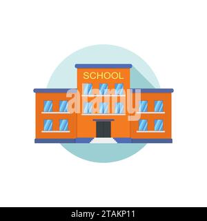 Classical school building icon isolated on white background. Front yard. Building school icon for city construction education vector in flat style Stock Vector
