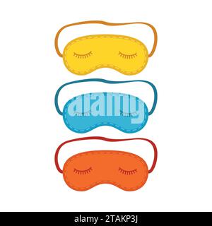 Colorful eye sleep mask set isolated on white background. Vector illustration Stock Vector