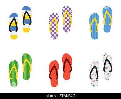 Set of Beach Slippers icon in flat style isolated on white background. Vector Illustration Stock Vector