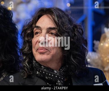 Paul Stanley of KISS band attends ceremonial lighting of the Empire State Building in New York on November 30, 2023 in celebration of the band's final show at MSG Stock Photo