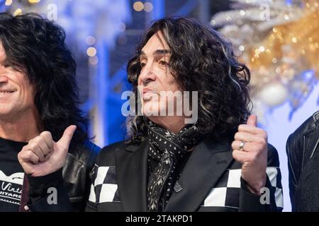 New York, USA. 30th Nov, 2023. Paul Stanley of KISS band attends ceremonial lighting of the Empire State Building in New York on November 30, 2023 in celebration of the band's final show at Madison Square Garden. Band received proclamation by the mayor of the city declaring December 3 as KISS Day. (Photo by Lev Radin/Sipa USA) Credit: Sipa USA/Alamy Live News Stock Photo