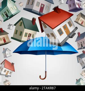 Falling Home prices and Real Estate Collapse or Home price Disaster and housing decline buying market and mortgage Subprime lending financial Stock Photo