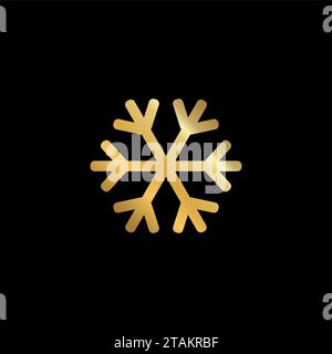 Gold snowflake vector icon isolated on black background in flat style Stock Vector