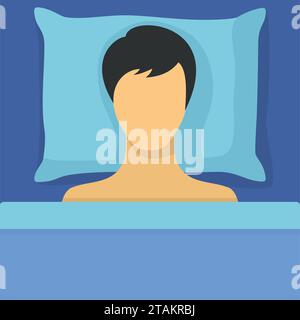 Man sleeping in bed. Sleeping man lying on a pillow and dreaming at night. Vector illustration Stock Vector