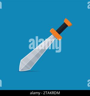 Sword icon in flat style isolated on blue background. Arms vector illustration Stock Vector