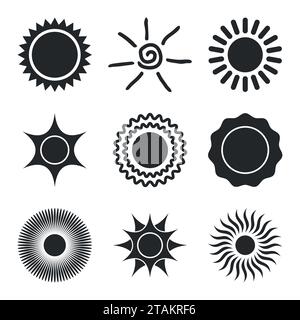 Set of Sun Icons on a white background. Vector Illustration Stock Vector