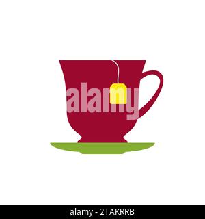 Cup with Tea Bag in flat style. Vector illustration. Stock Vector