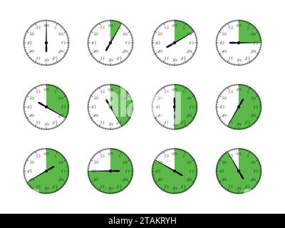 Set of timers. Full rotation arrow timer flat icons. Vector Illustration. Stock Vector