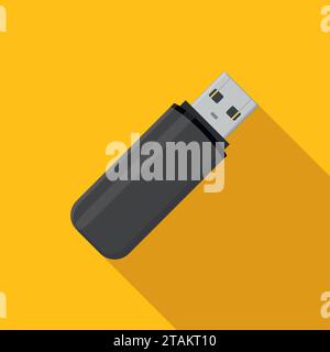 Flash drive USB memory stick icon on yellow background in flat style. Stock Vector