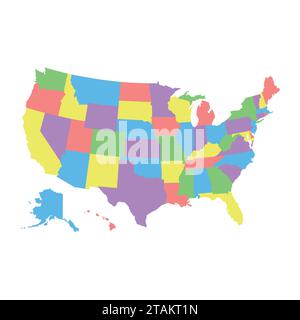 High detail USA map with different colors for each country. United States of America map in flat style. america usa federal states map Stock Vector