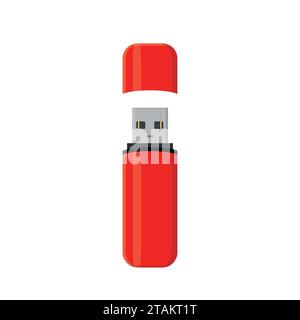 Flash drive USB memory stick isolated on white background in flat style. Stock Vector