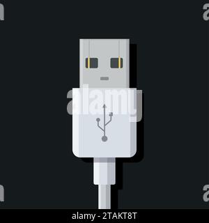 USB cable connector cord on dark background in flat style Stock Vector