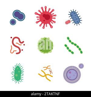 Virus and Bacteria icons set. Vector Illustration. Stock Vector