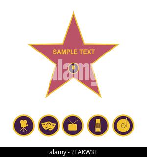 Walk of fame star and icons isolated on white background. Five category signs vector illustration Stock Vector